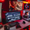 Gamer's setup with multiple monitors and rgb lighting